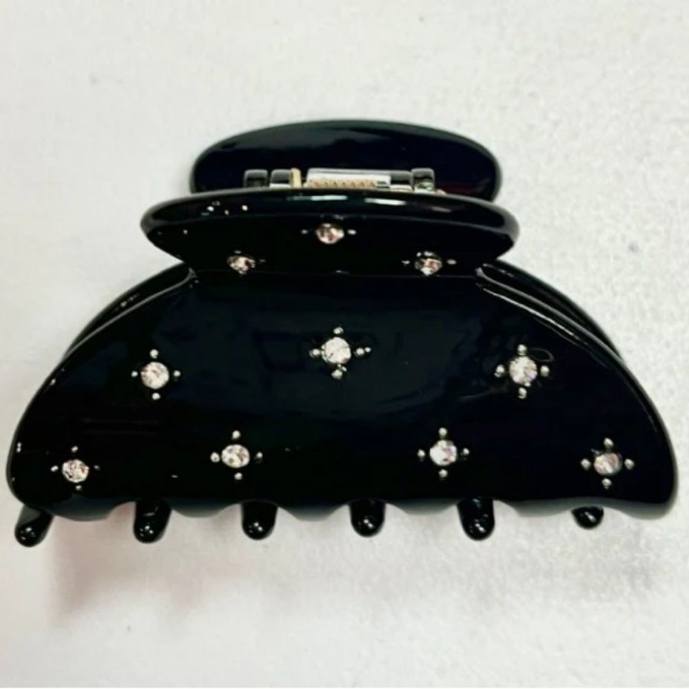 Anthropologie Glossy Black Hair Clip with Silver Details